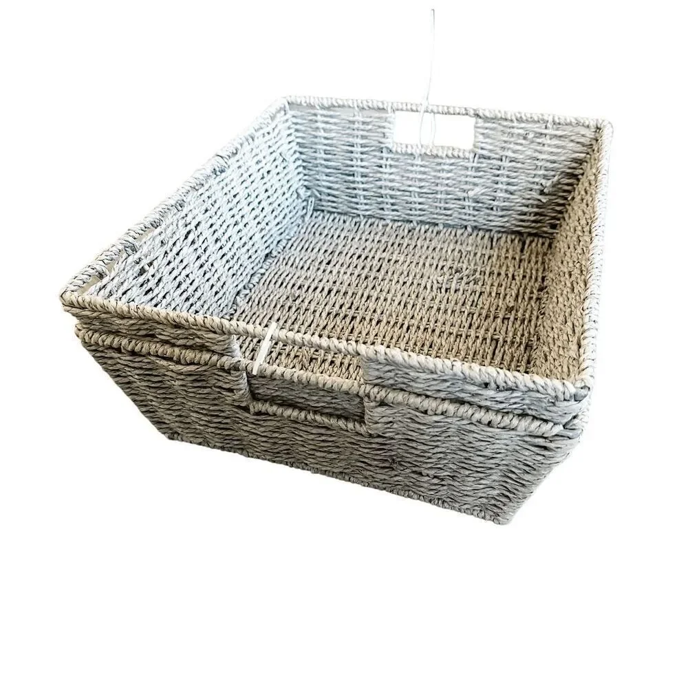 Brand New Set of Two Whitmor Rattique Shelf Tote with handles, Gray, Pantry Bin